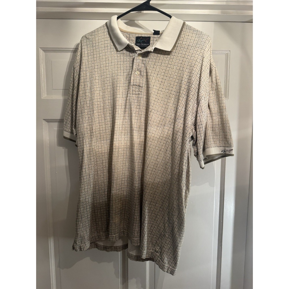 Vintage Greg Norman Collection L Polo Shirt 100% Cotton Geometric Golf 90s